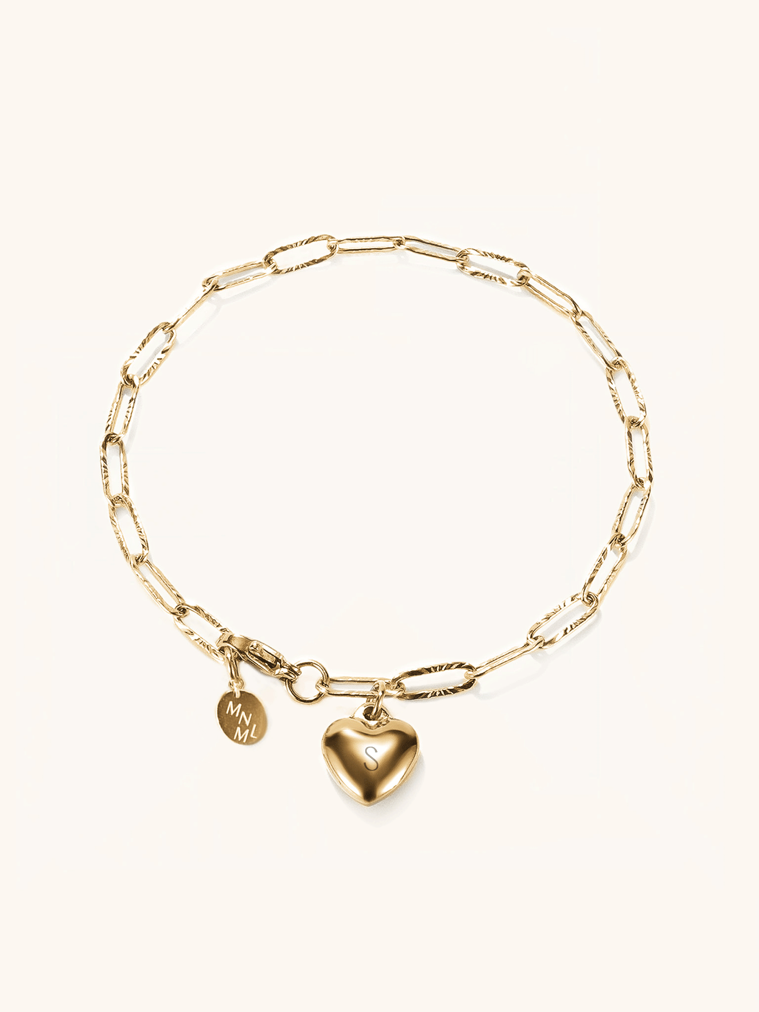 MNML Heart Chain Engravable Bracelet in titanium gold — gold heart charm bracelet Malaysia