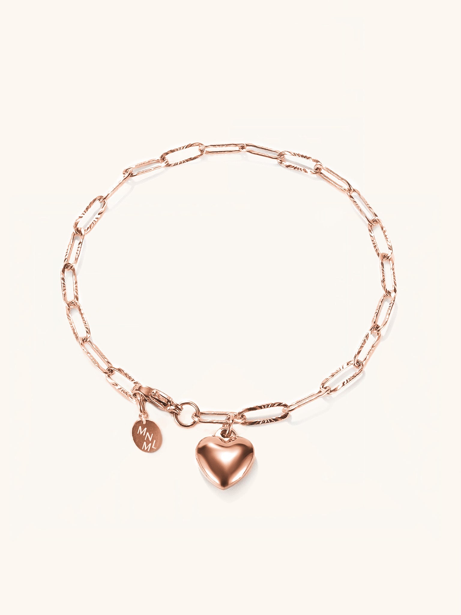 MNML Heart Chain Engravable Bracelet in titanium rose gold — rose gold personalised heart bracelet