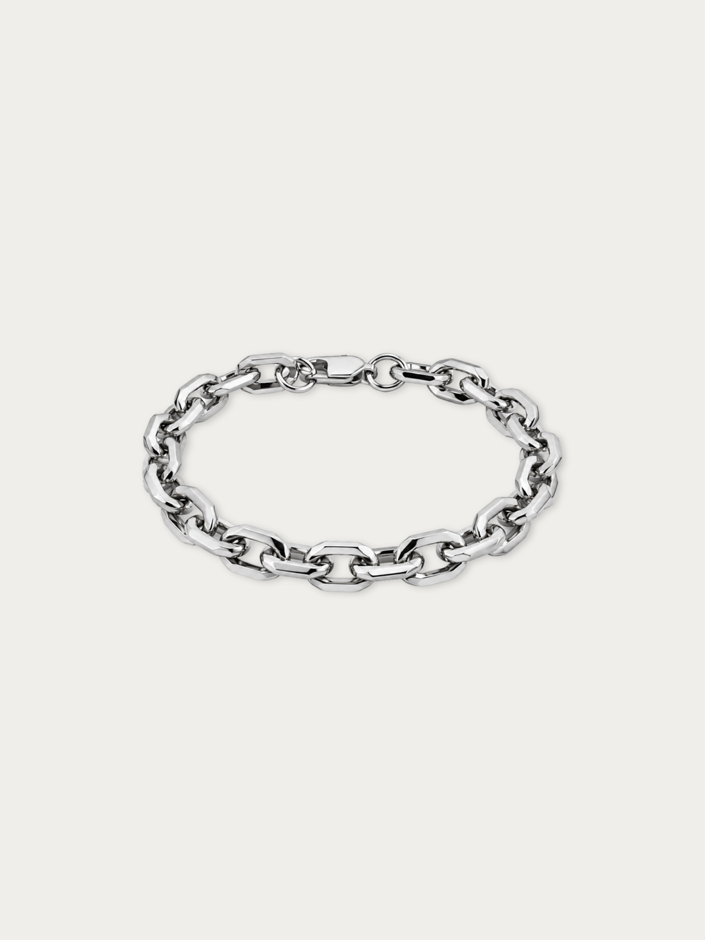 Hex Link Bracelet in silver-tone stainless steel with angular, faceted chain links, front view