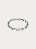 Hex Link Bracelet in silver-tone stainless steel with angular, faceted chain links, front view