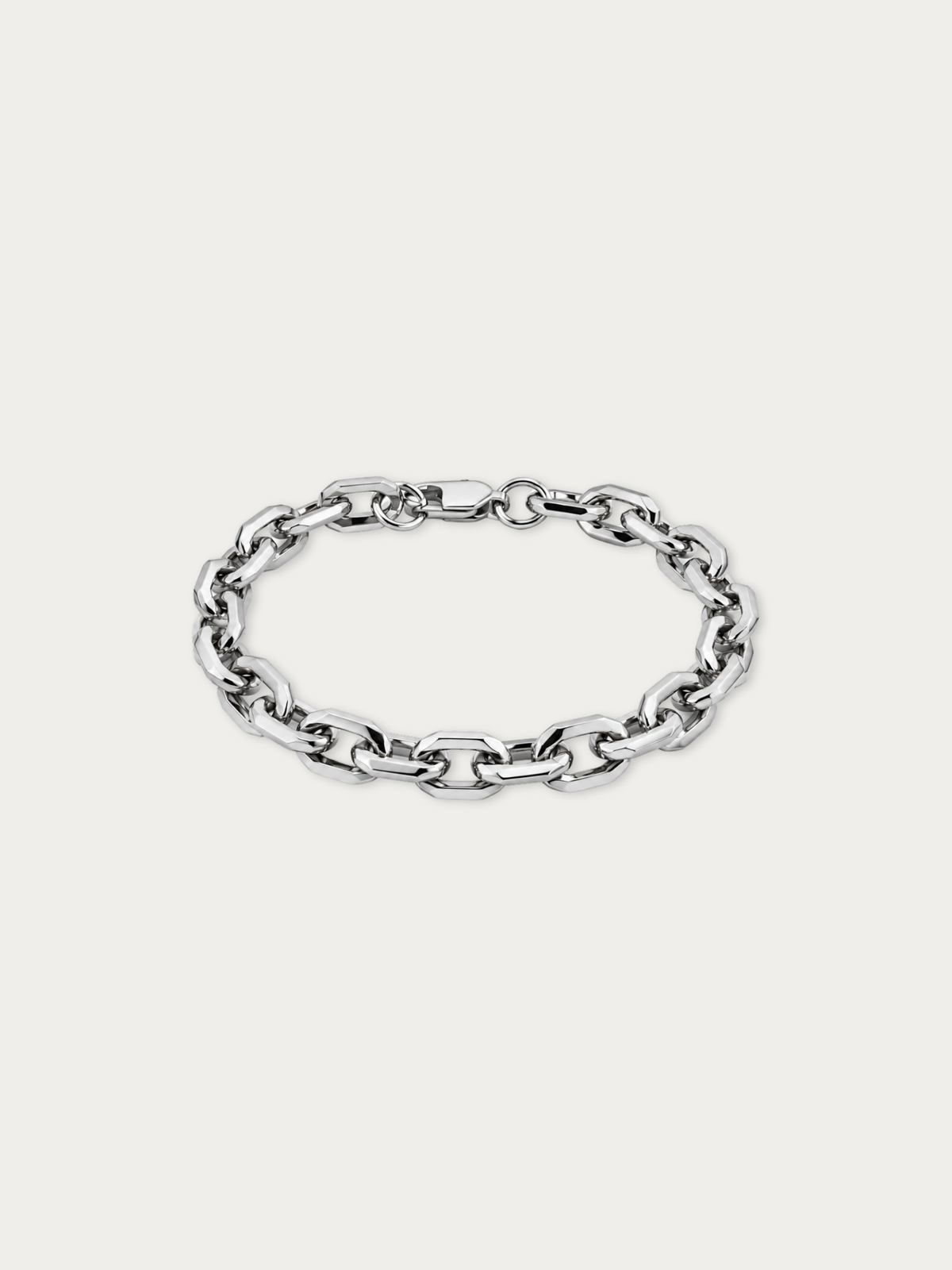 Hex Link Bracelet in silver-tone stainless steel with angular, faceted chain links, front view