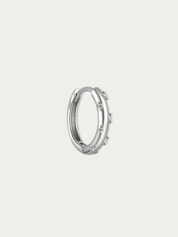 MNML Iris Halo Pavé Single Huggie in 925 silver with CZ — front view, pavé huggie earring Malaysia