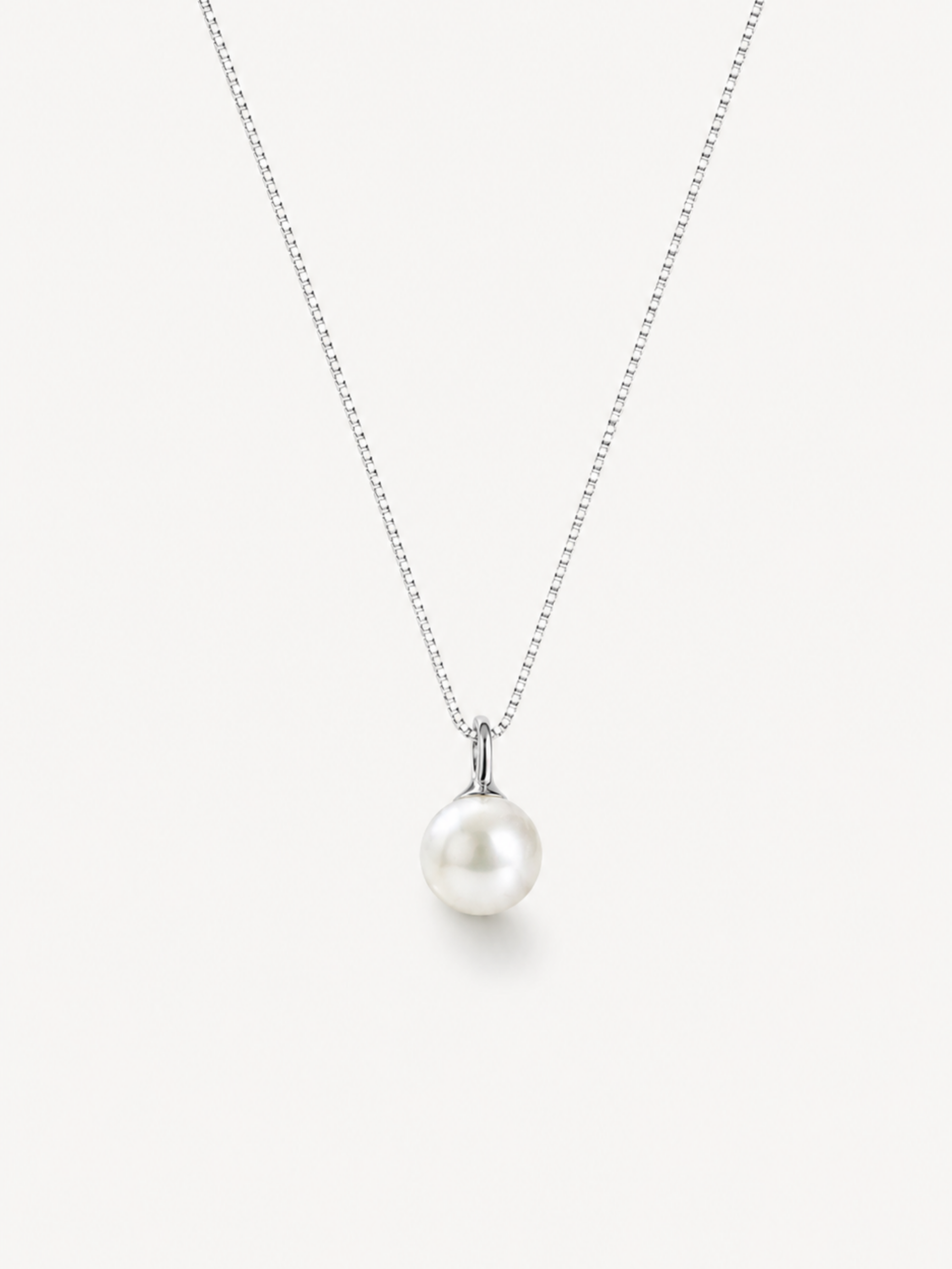 MNML Isabelle Minimalist Pearl Necklace in 925 silver rhodium — front view, pearl necklace Malaysia