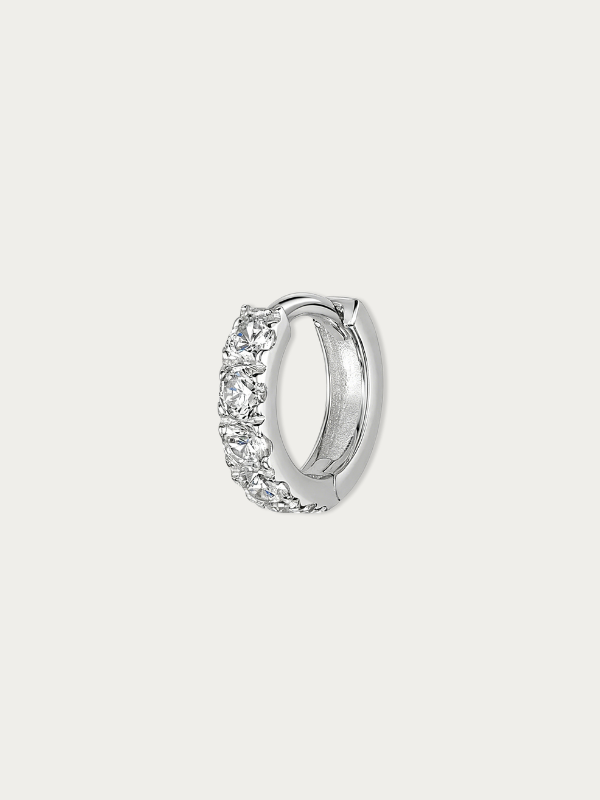 MNML Jeanne Full-Front Luxe Single Huggie in 925 silver rhodium with CZ — front view, full pavé huggie Malaysia