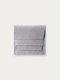MNML grey suede jewellery pouch with debossed Minimalist Lab branding, front view