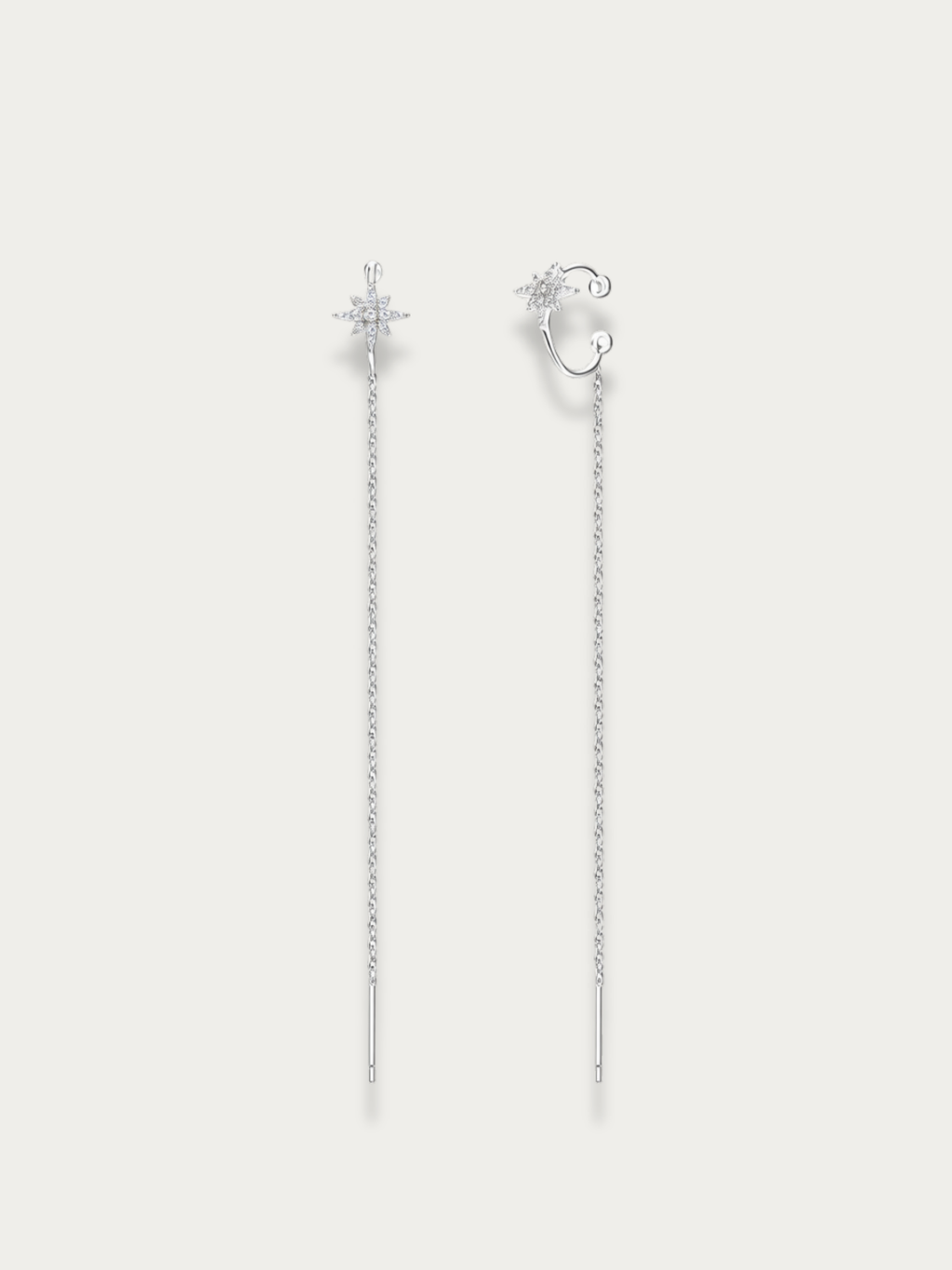 Kaia Stardust Moissanite Threader Earrings, asymmetric pair