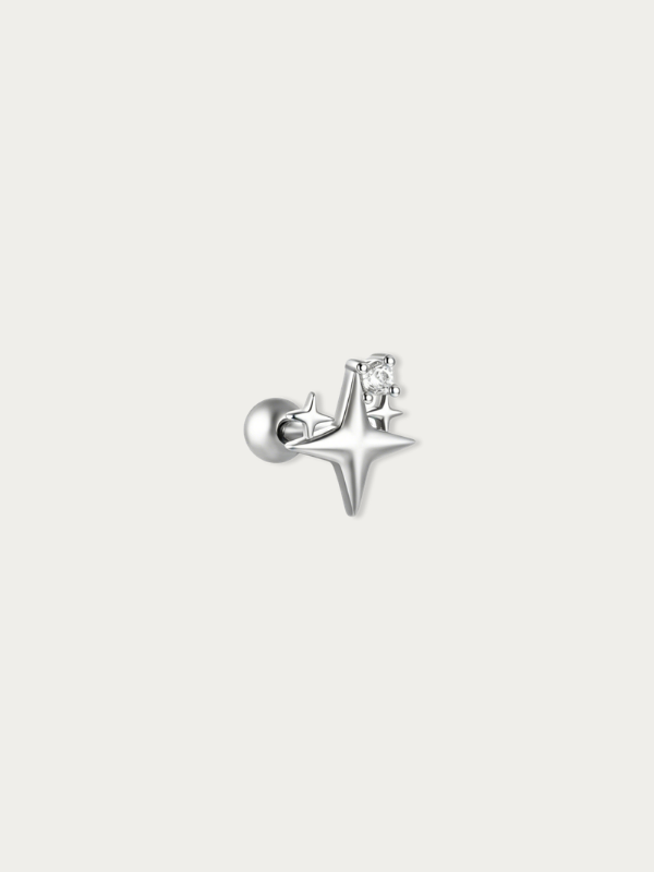 MNML Kepler Starburst Barbell Stud in 925 silver rhodium with CZ — front view, starburst earring Malaysia