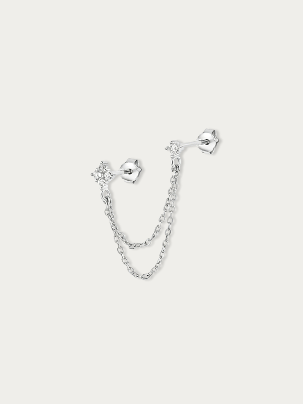 MNML Lea Double Chain Studs in 925 silver — front view, chain stud earring Malaysia