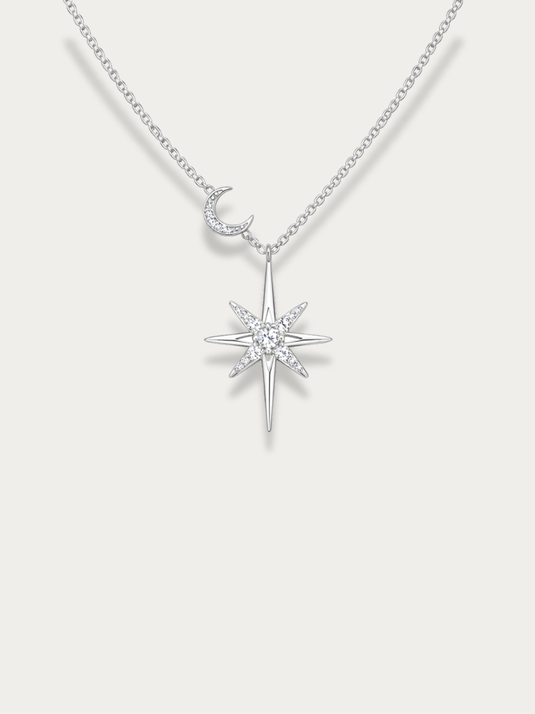 Liora Celestial Moissanite Necklace with star and crescent moon pendant 