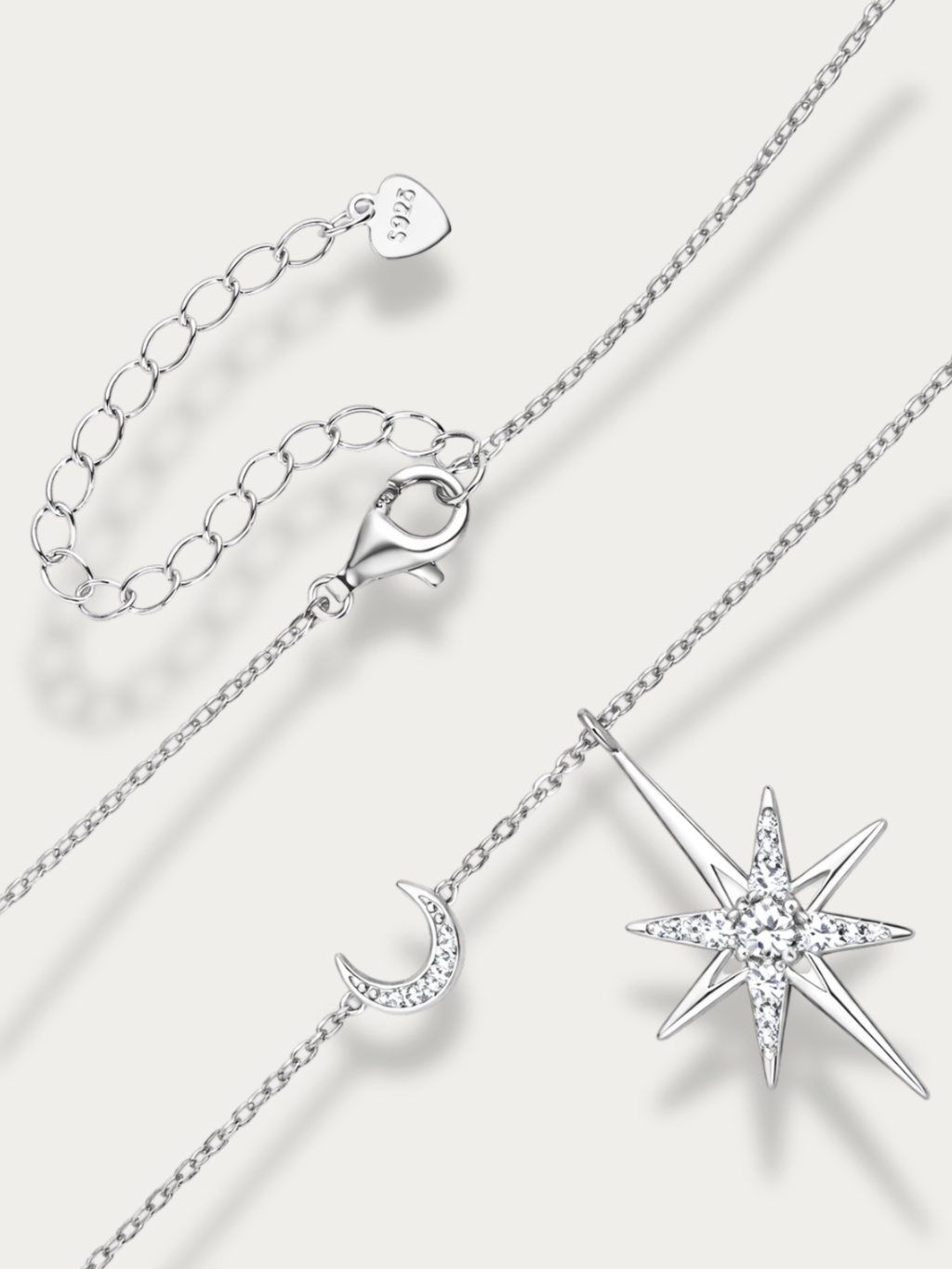 Close-up of crescent moon accent on Liora necklace