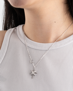 Liora necklace worn on the neck, front view