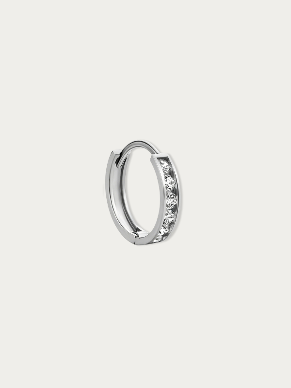 MNML Liora Pavé Single Huggie in 925 silver rhodium with CZ — front view, angular pavé huggie Malaysia