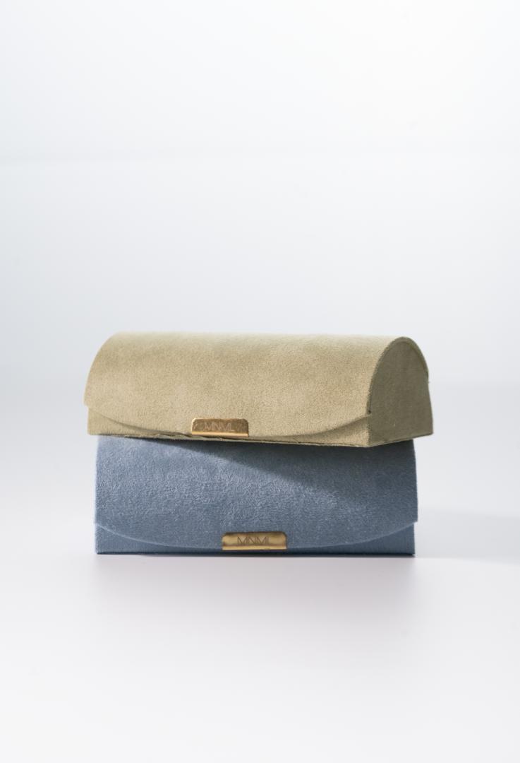 Little Haven velvet jewellery case in Sage, closed, front view