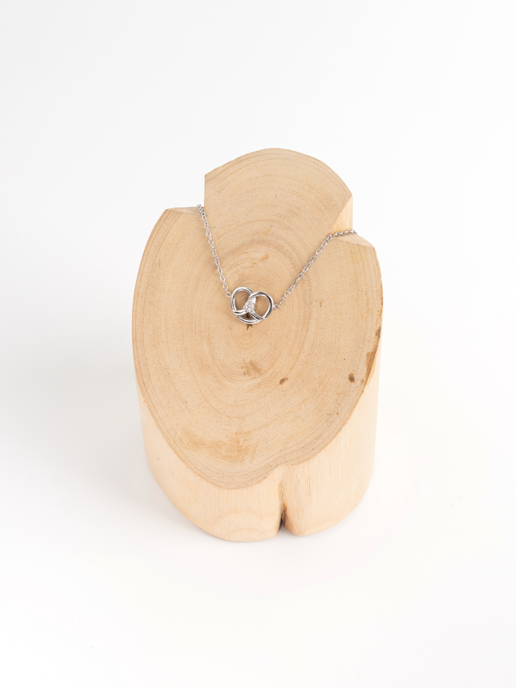 MNML Little Pretzel Necklace in titanium silver — front view, pretzel pendant necklace Malaysia