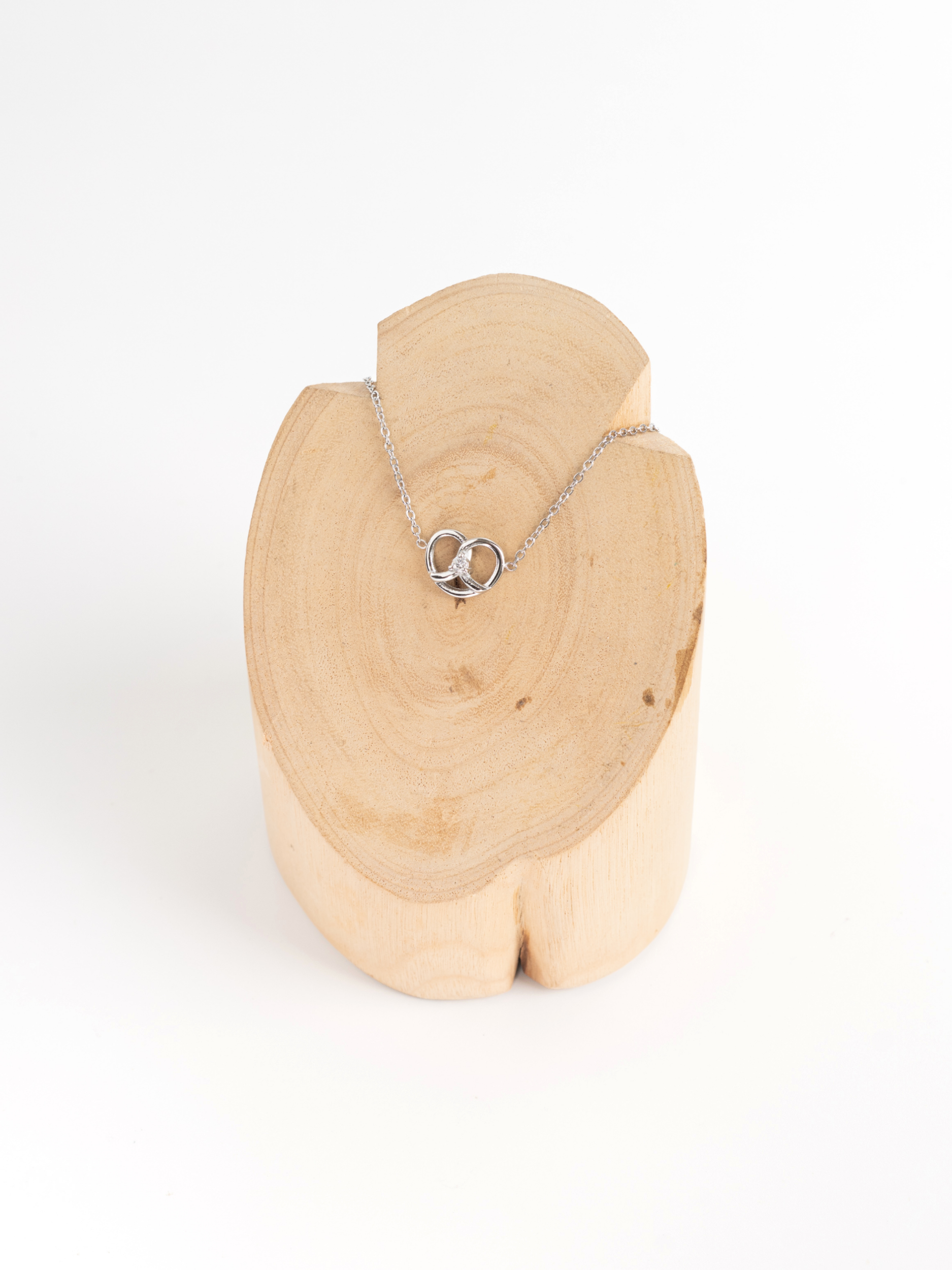MNML Little Pretzel Necklace in titanium silver — front view, pretzel pendant necklace Malaysia