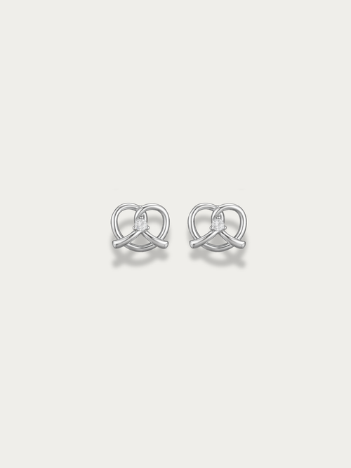 MNML Little Pretzel Stud Earrings in titanium silver — front view, pretzel stud earrings Malaysia
