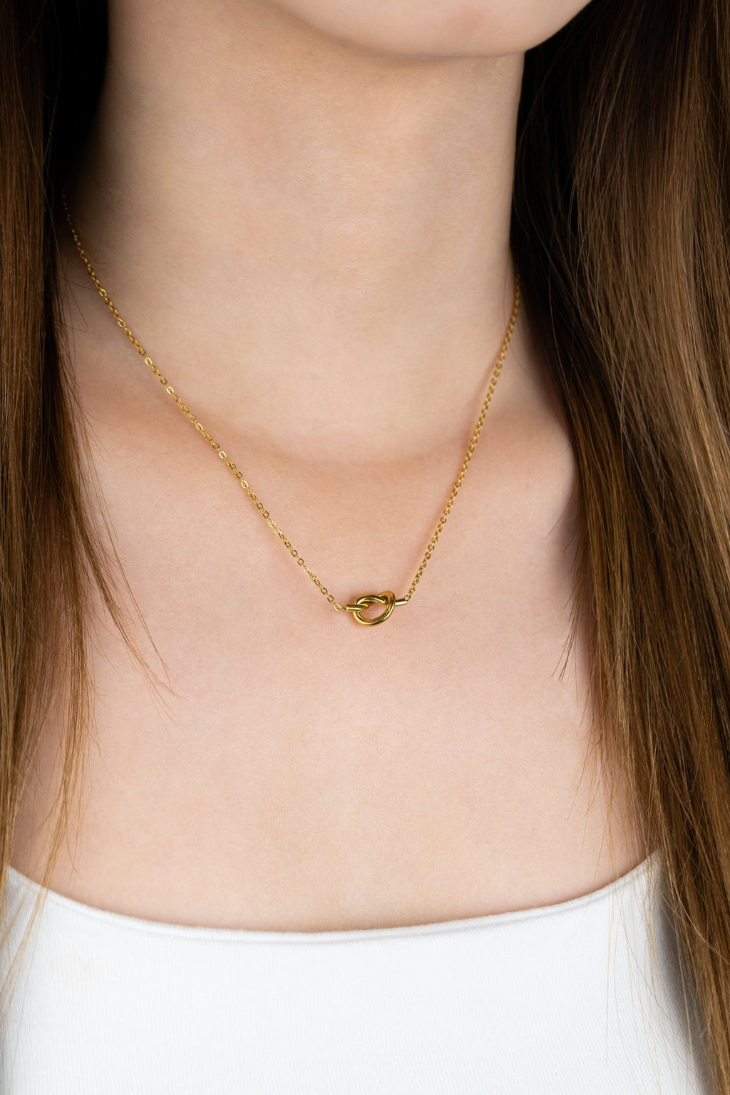 Model wearing MNML Love Me Knot Necklace — everyday knot necklace Malaysia