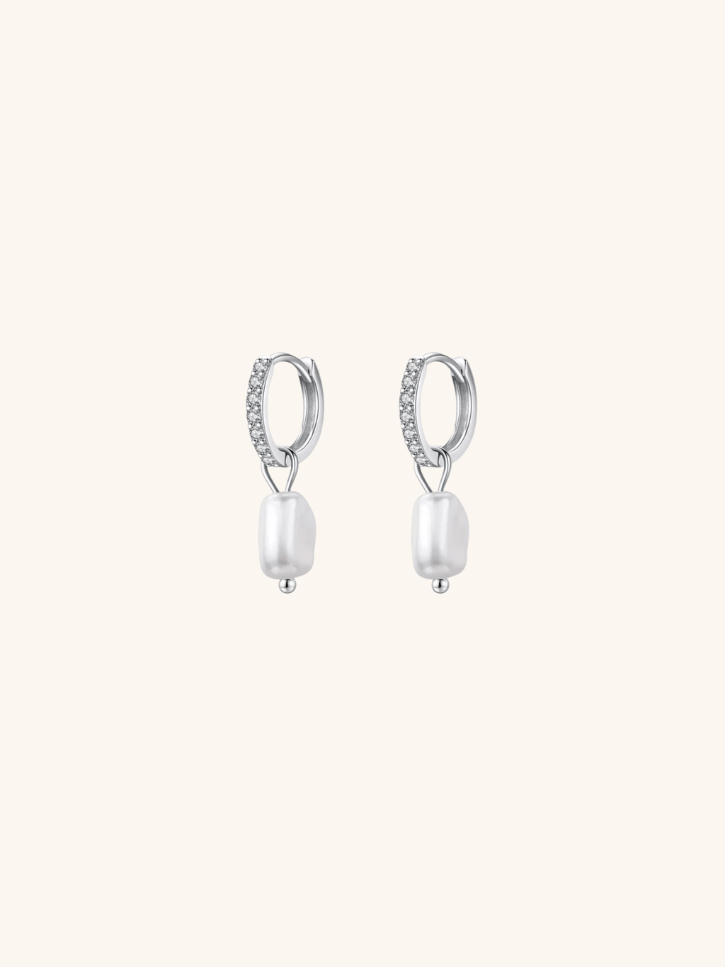 MNML Lumi Baroque Pearl Sterling Silver Ear Hoops — front view, baroque pearl hoop earrings Malaysia