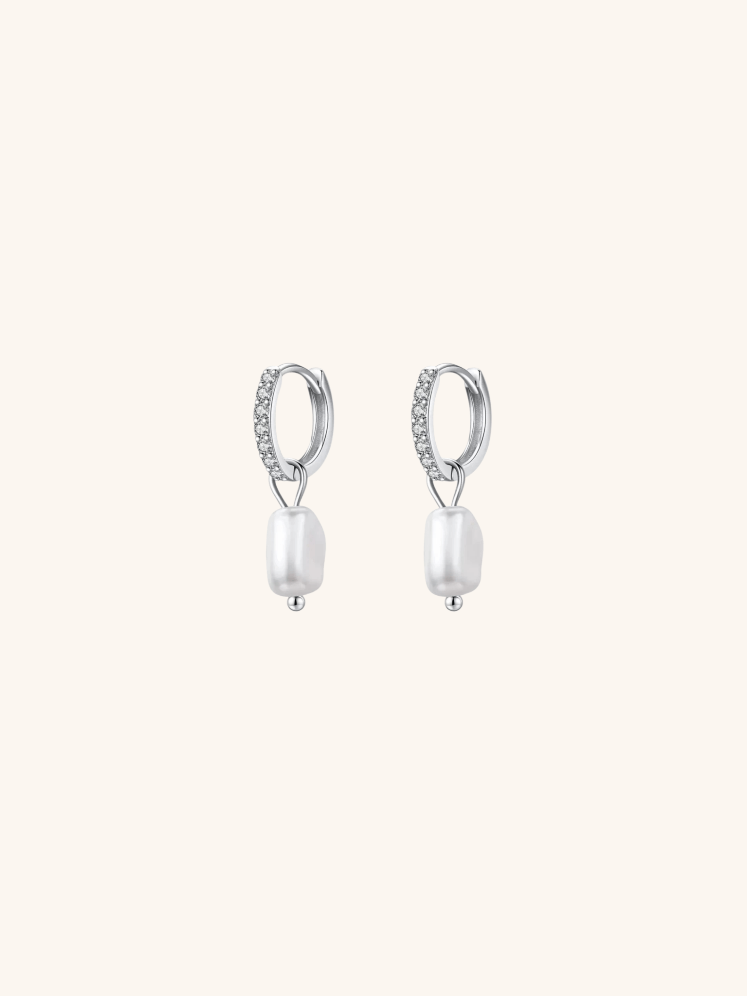 MNML Lumi Baroque Pearl Sterling Silver Ear Hoops — front view, baroque pearl hoop earrings Malaysia