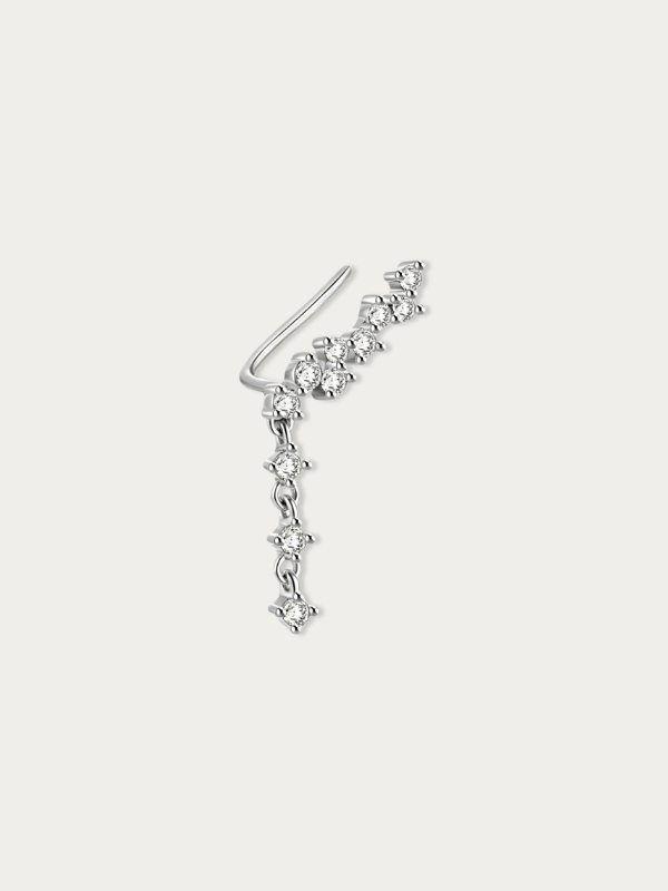 MNML Lumi Flow Drop Climbers in 925 silver rhodium with CZ — front view, ear climber Malaysia