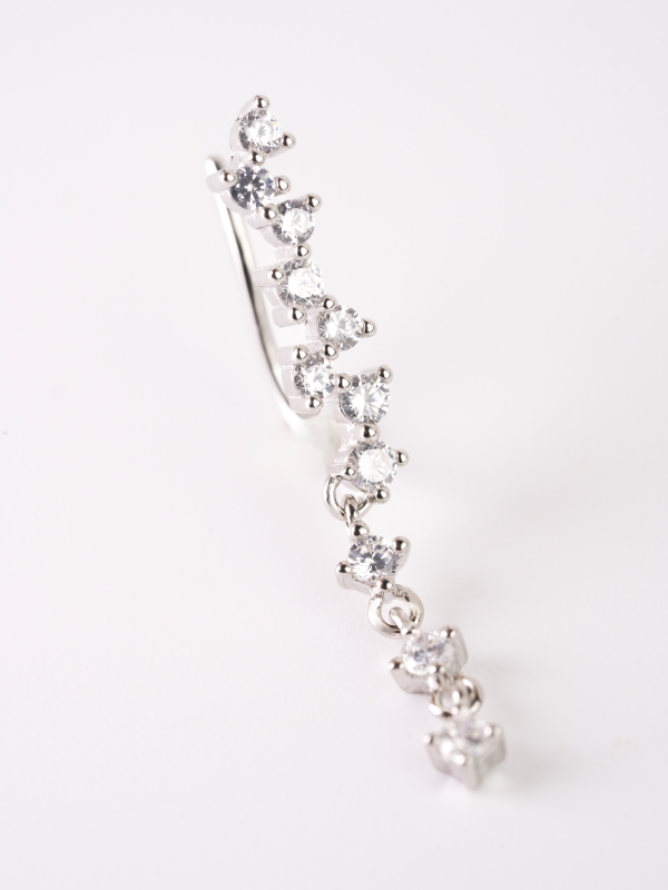 Close-up of flowing CZ stone line on MNML Lumi Flow Drop Climbers — cascading sparkle detail