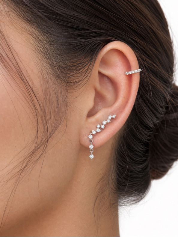 Model wearing MNML Lumi Flow Drop Climbers following ear curve — statement climber Malaysia