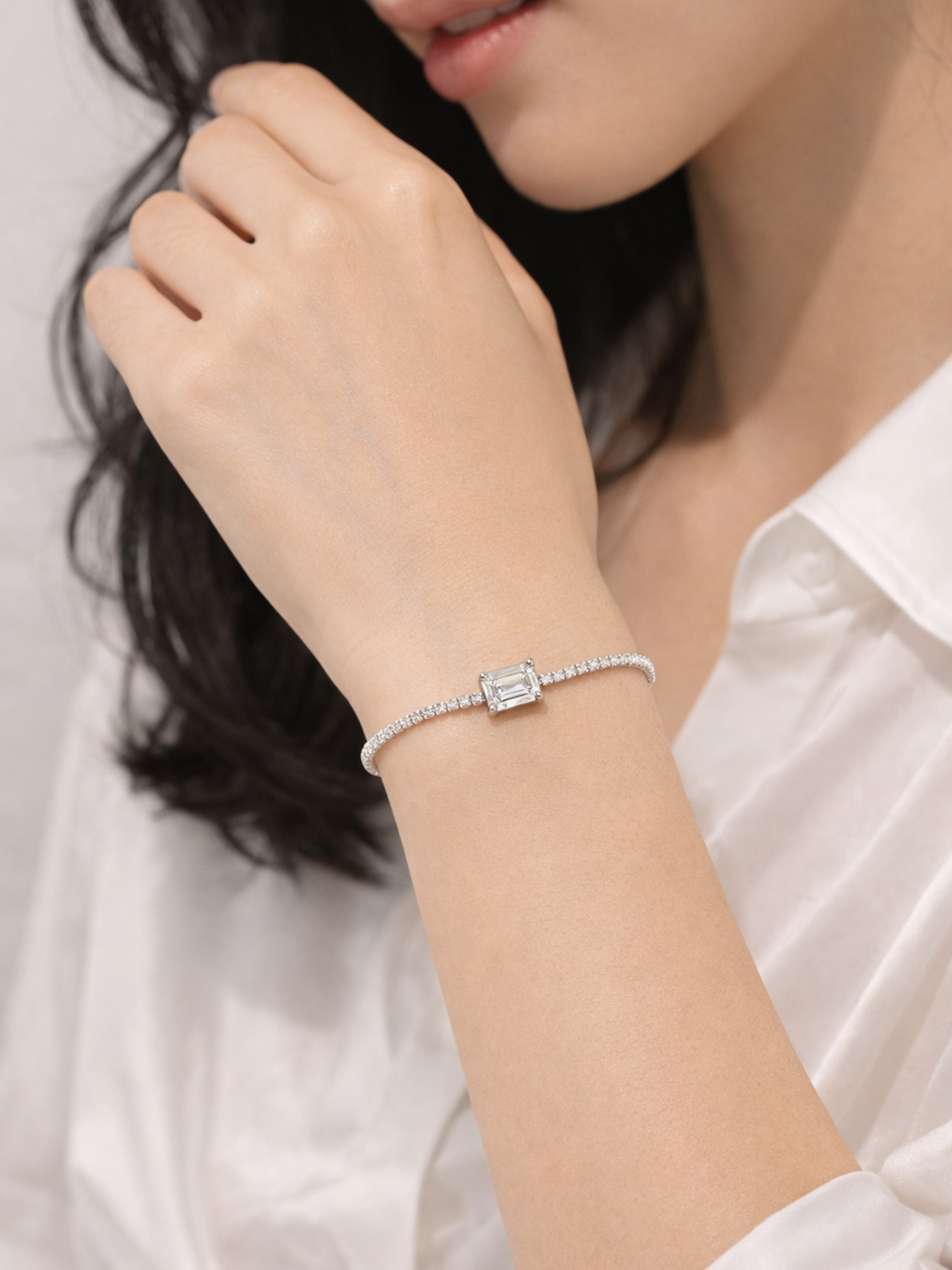 Lumia moissanite bracelet worn on the wrist