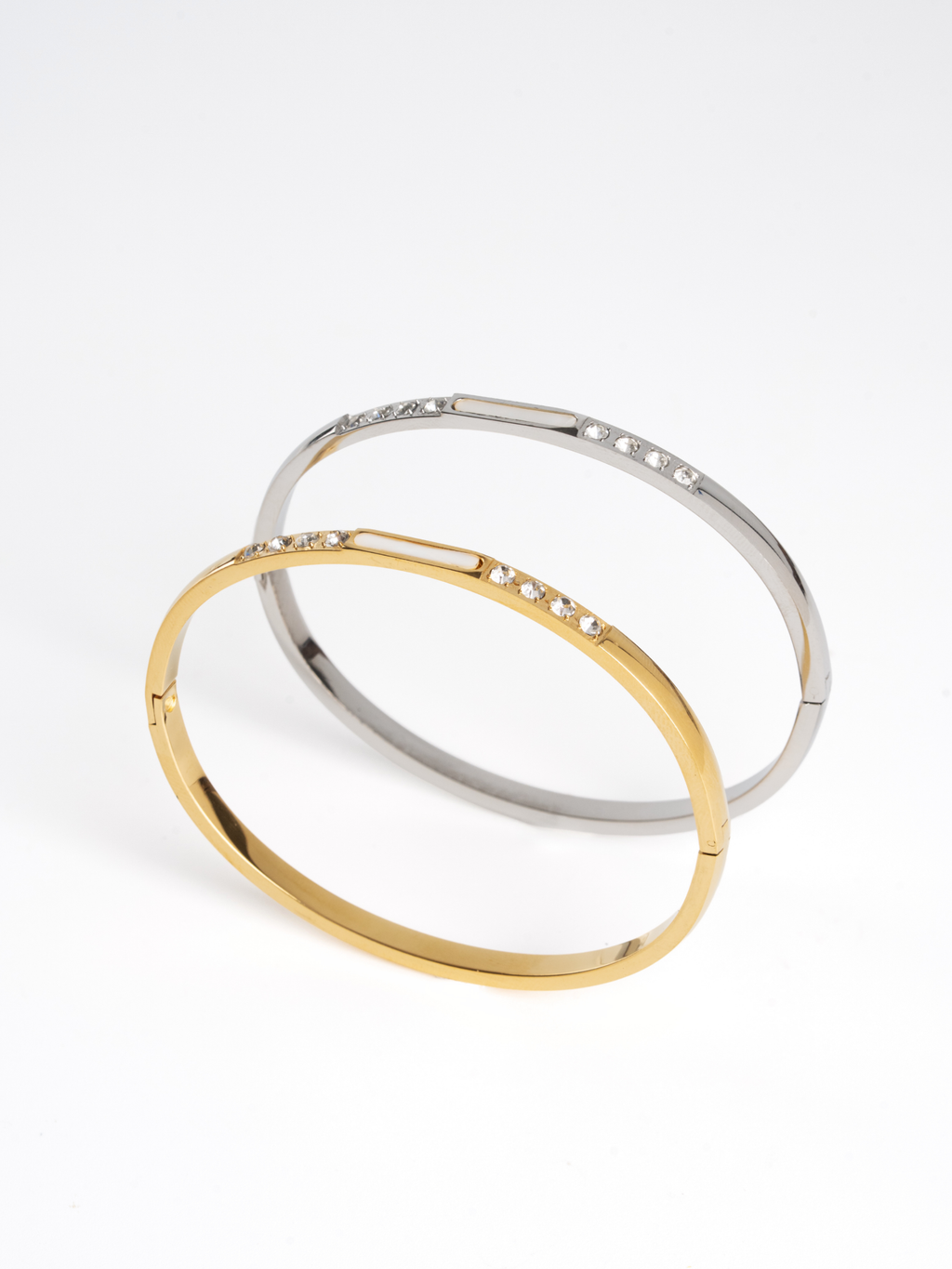 MNML Luminous Pavé Line Bangle in titanium steel silver — front view, pavé bangle Malaysia