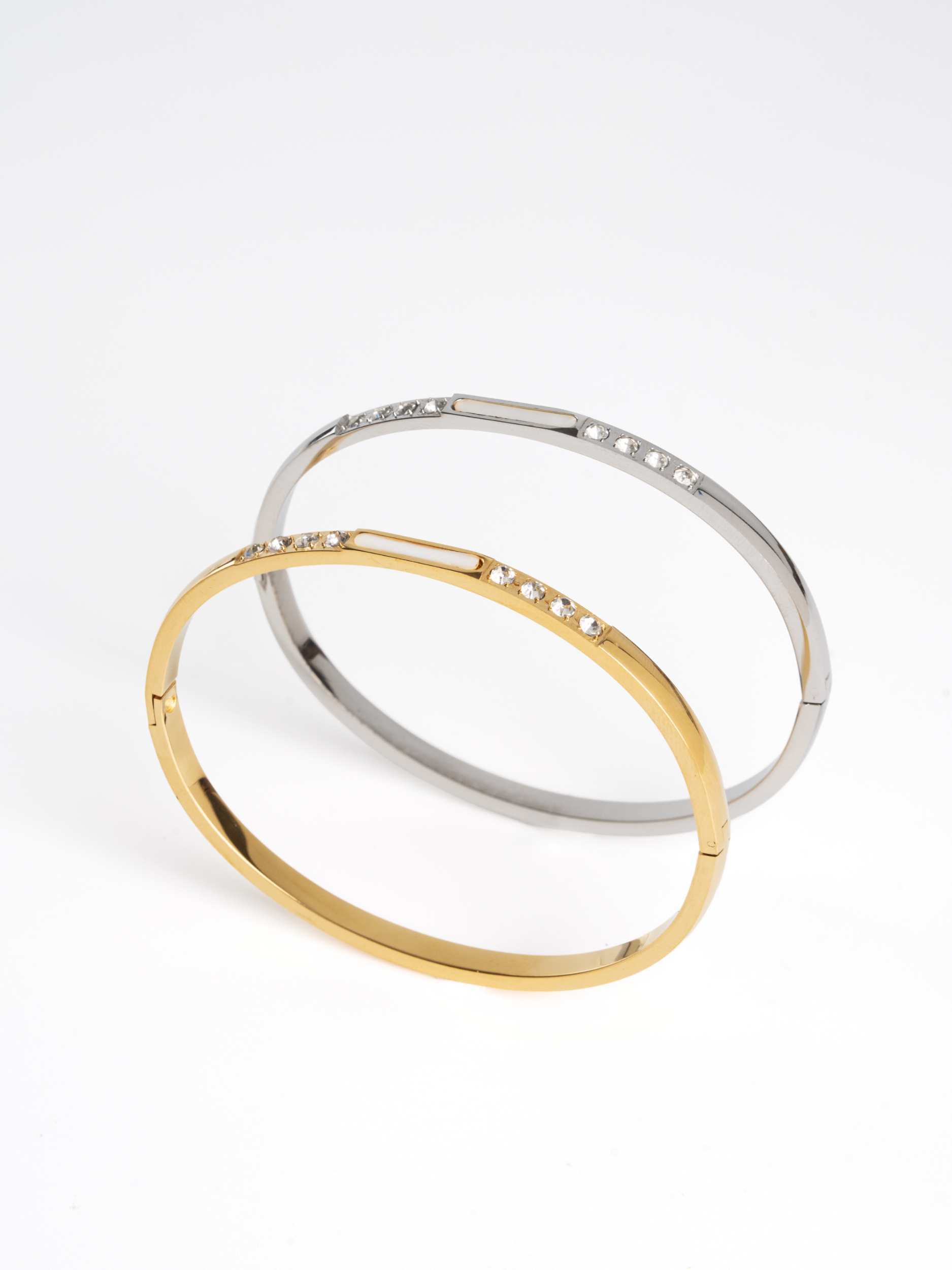 MNML Luminous Pavé Line Bangle in titanium steel silver — front view, pavé bangle Malaysia