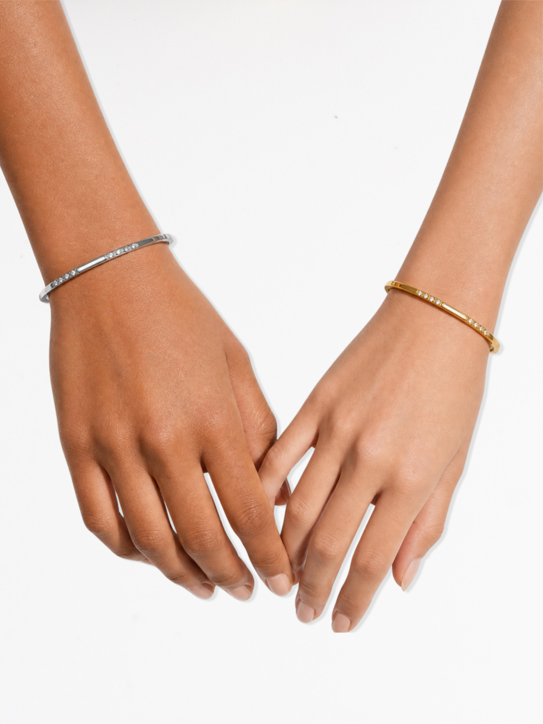 Model wearing MNML Luminous Pavé Line Bangle on wrist — everyday pavé bangle Malaysia