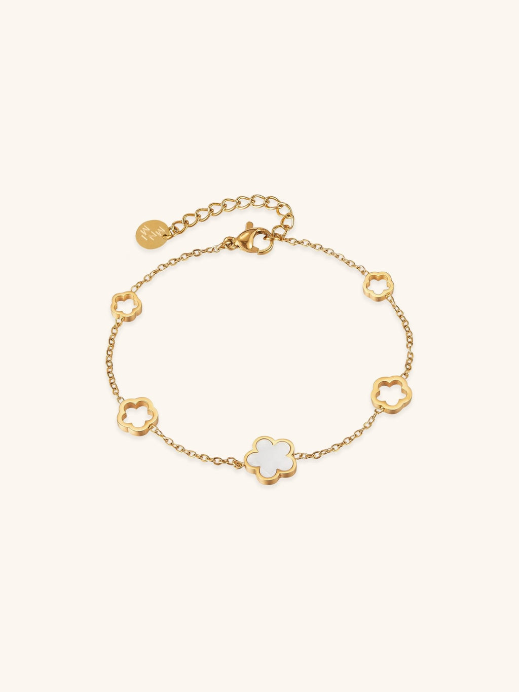 MNML Luna Blossom Radiance Mother of Pearl Bracelet in titanium gold — gold floral bracelet Malaysia