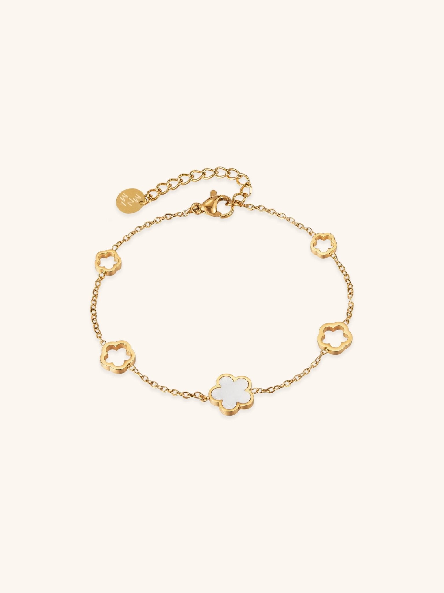 MNML Luna Blossom Radiance Mother of Pearl Bracelet in titanium gold — gold floral bracelet Malaysia