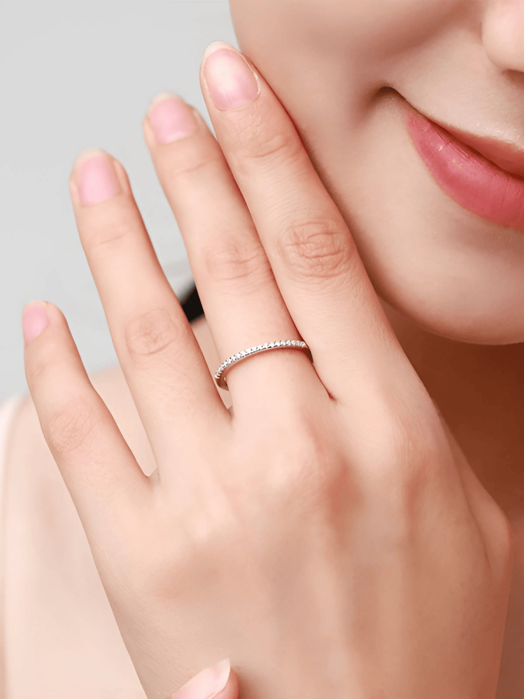 Micro pavé close-up on MNML LYCIA Sterling Silver Ring — continuous CZ sparkle line detail