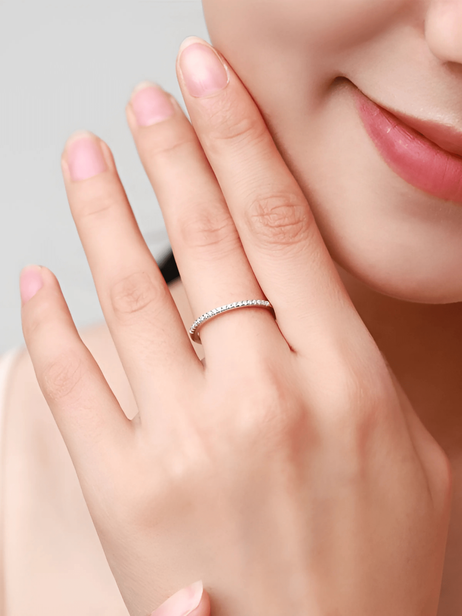 Micro pavé close-up on MNML LYCIA Sterling Silver Ring — continuous CZ sparkle line detail