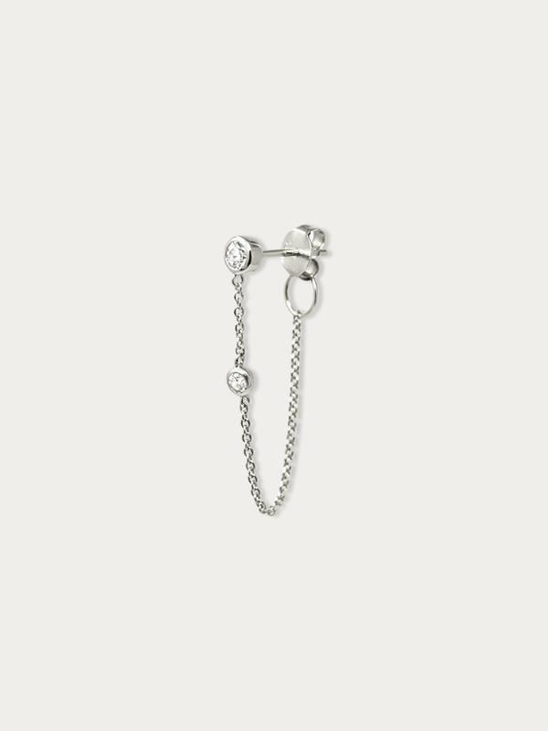 MNML Maris Flowchain Single Butterfly Stud in 925 silver rhodium with CZ — front view, chain stud earring Malaysia