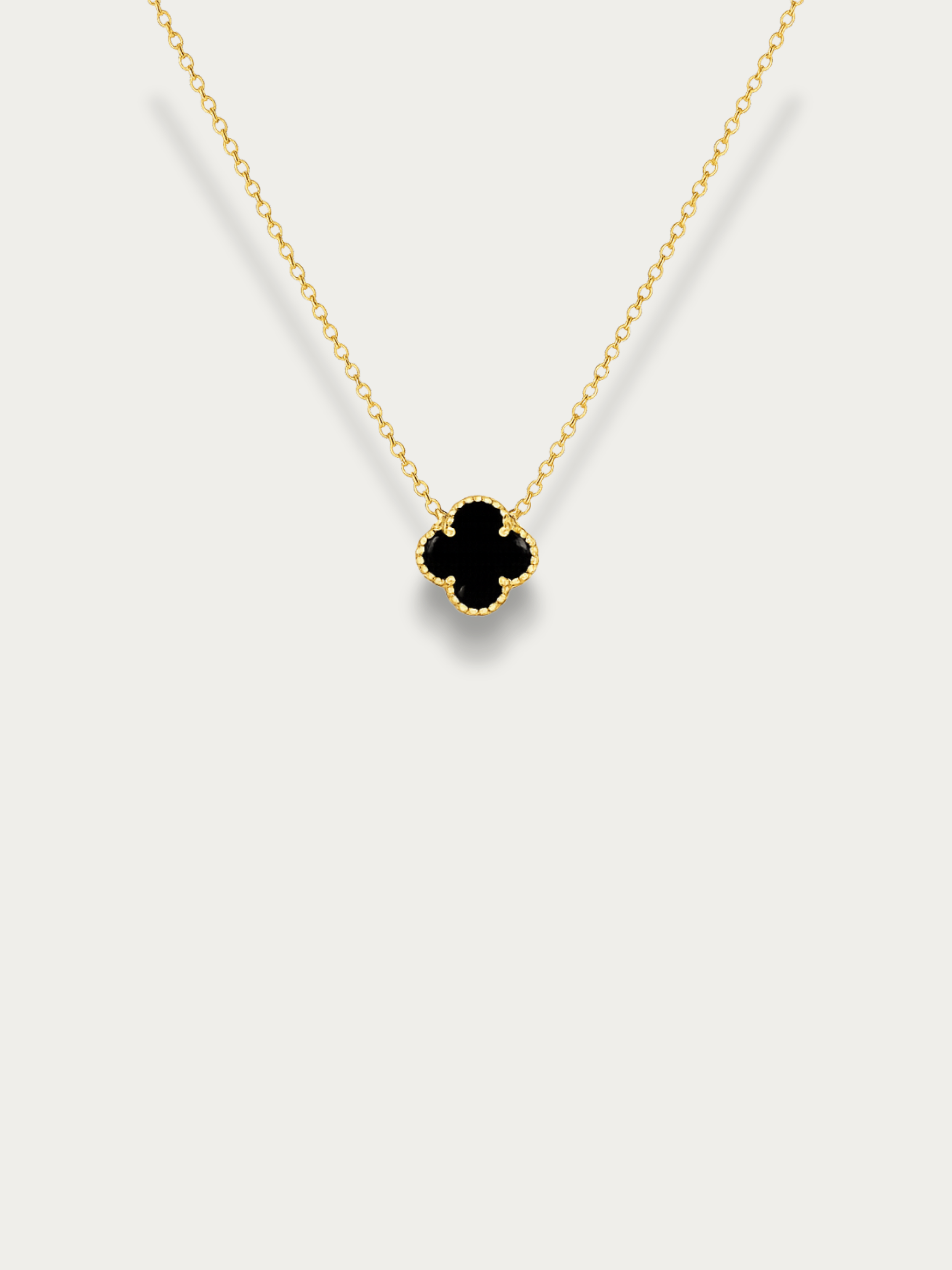 MNML Medium Clover Duo Cable Chain Necklace in titanium gold — gold black enamel clover necklace Malaysia