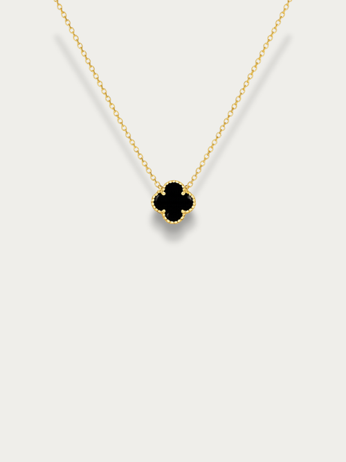 MNML Medium Clover Duo Cable Chain Necklace in titanium gold — gold black enamel clover necklace Malaysia