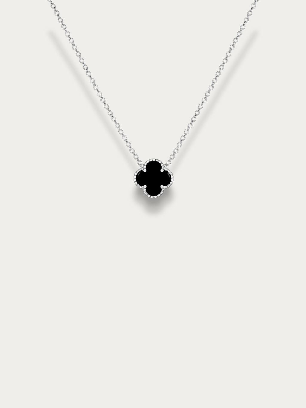 MNML Medium Clover Duo Cable Chain Necklace in titanium silver — front view, black clover necklace Malaysia