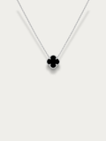 MNML Medium Clover Duo Cable Chain Necklace in titanium silver — front view, black clover necklace Malaysia