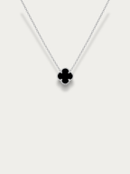 MNML Medium Clover Duo Cable Chain Necklace in titanium silver — front view, black clover necklace Malaysia