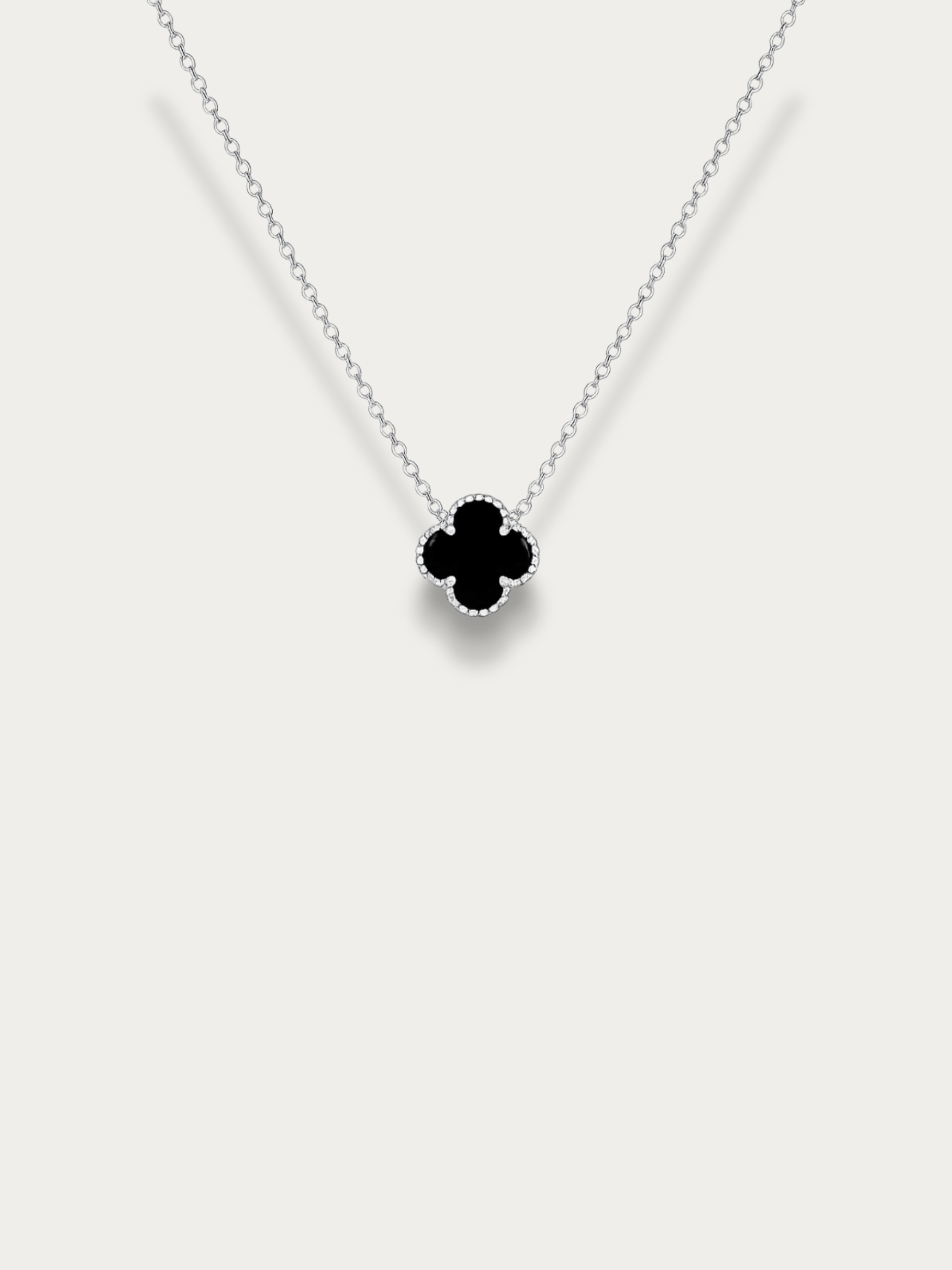 MNML Medium Clover Duo Cable Chain Necklace in titanium silver — front view, black clover necklace Malaysia