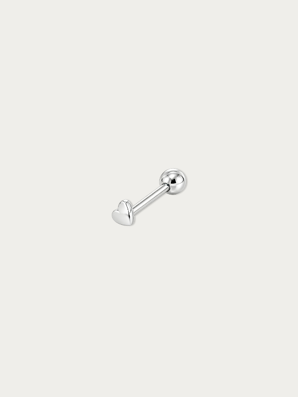 MNML Mika Micro Love Single Barbell Stud in 925 silver rhodium — front view, micro heart earring Malaysia