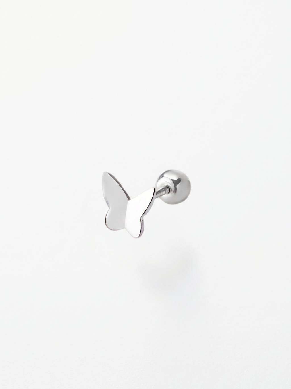 Butterfly top close-up on MNML Mini Butterfly Single Barbell Stud — 5×4mm polished butterfly detail