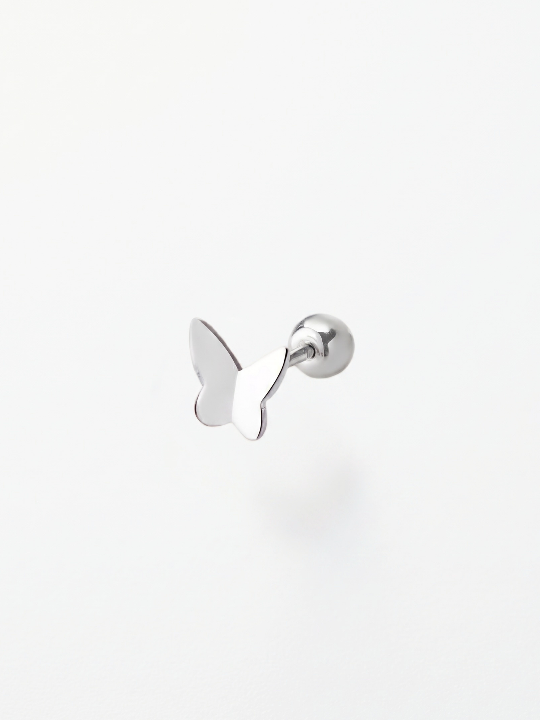 Butterfly top close-up on MNML Mini Butterfly Single Barbell Stud — 5×4mm polished butterfly detail