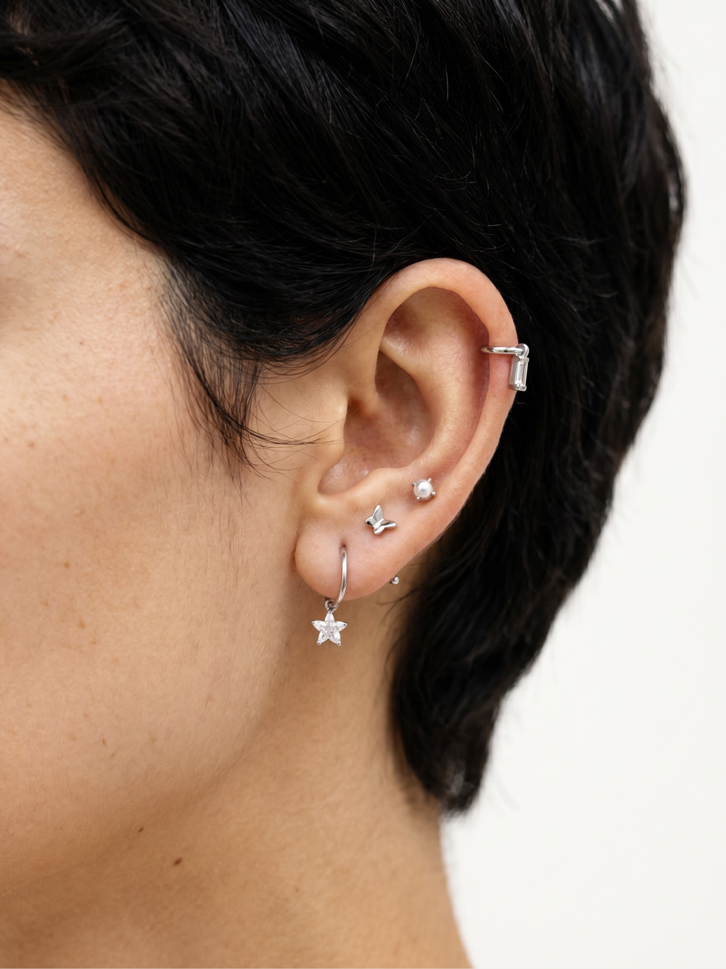 MNML Mini Butterfly Single Barbell Stud in ear curation styling — butterfly stud ear stack Malaysia
