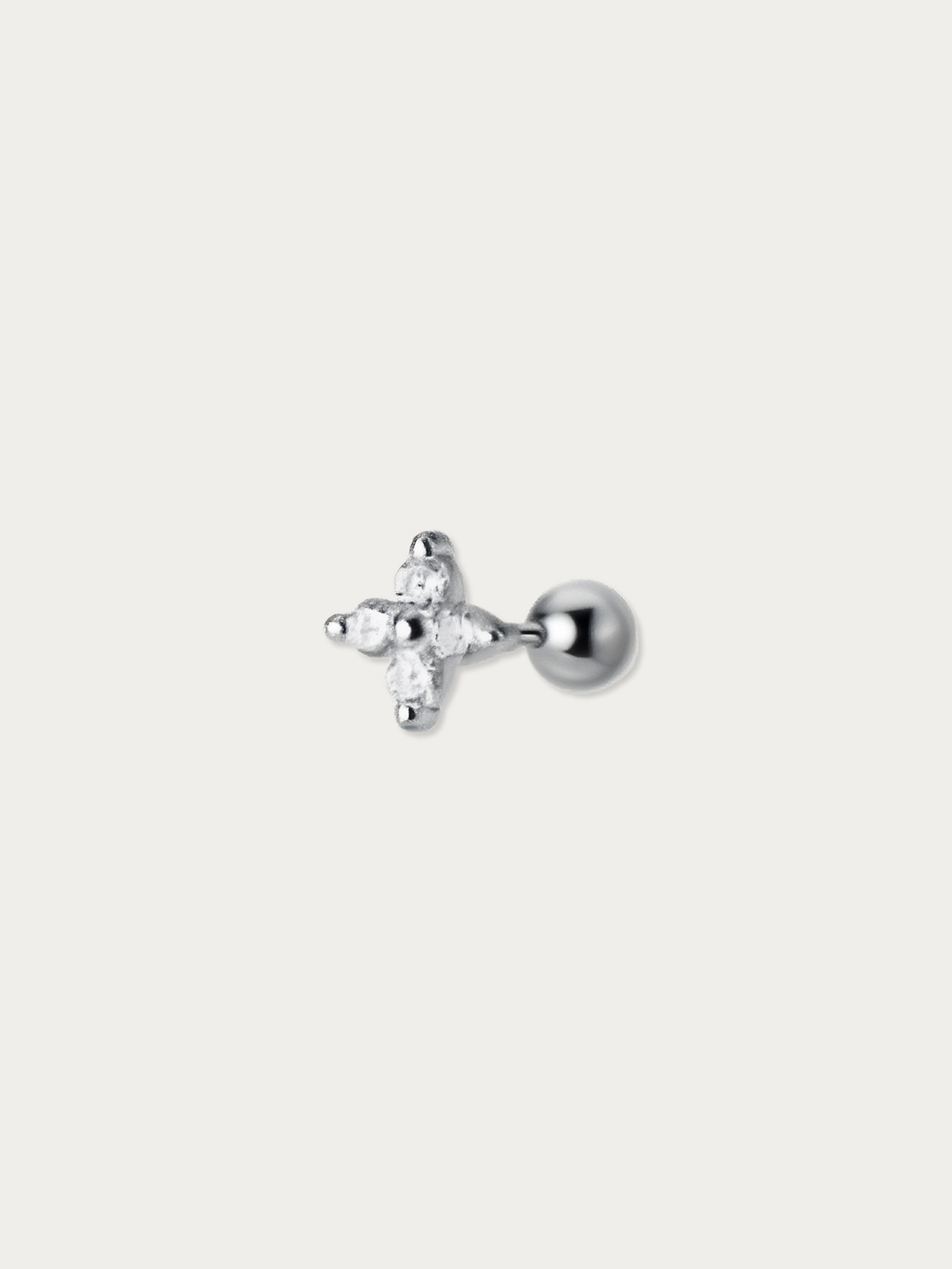 MNML Mini Clover Single Barbell Stud in 925 silver — front view, clover CZ barbell earring Malaysia