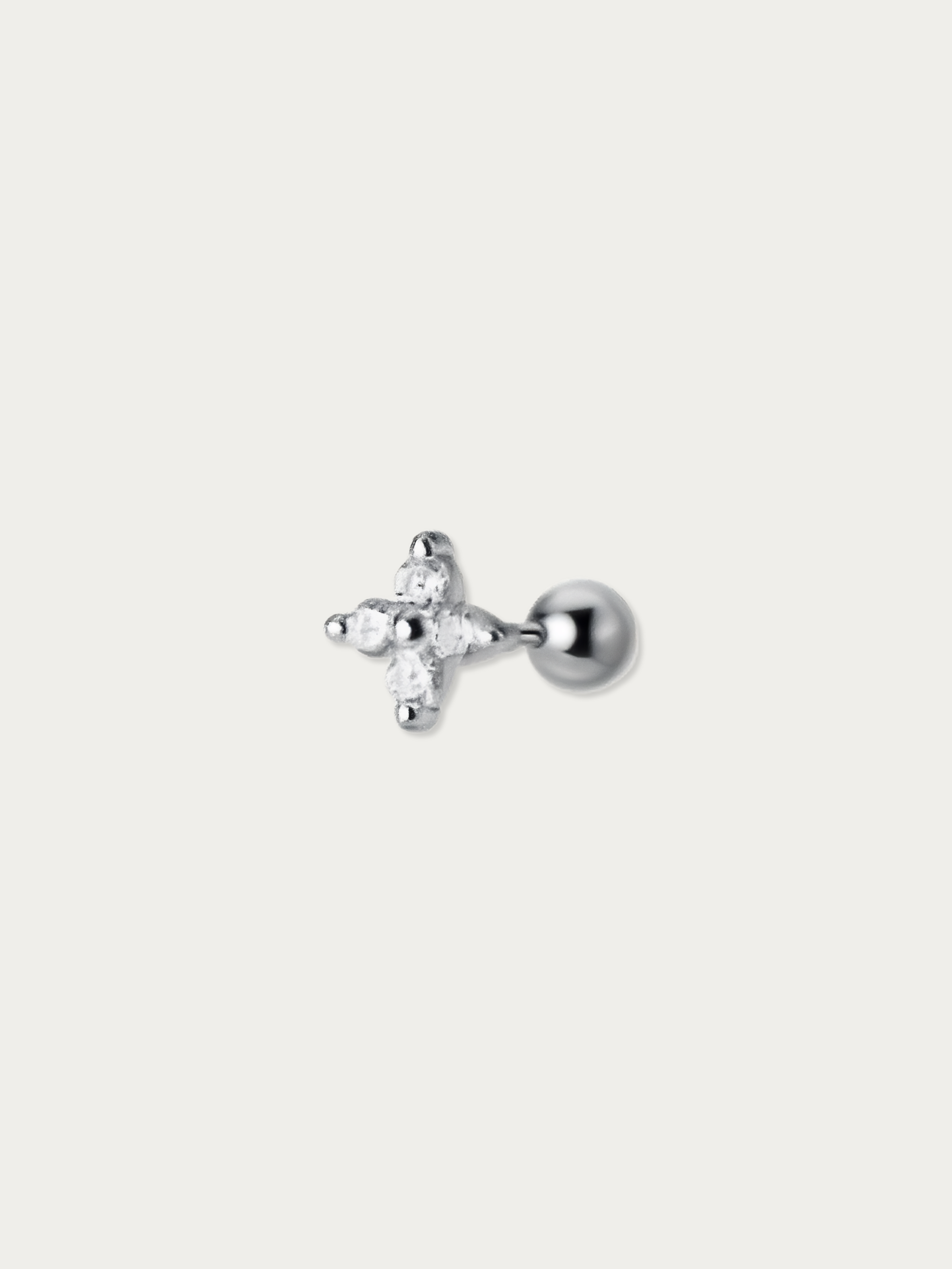 MNML Mini Clover Single Barbell Stud in 925 silver — front view, clover CZ barbell earring Malaysia