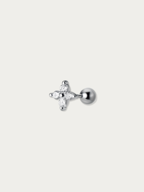 MNML Mini Clover Single Barbell Stud in 925 silver — front view, clover CZ barbell earring Malaysia