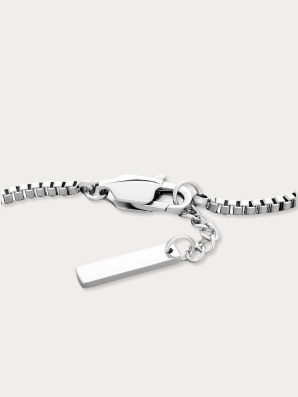 Close-up of square links on MNML Titanium Box Chain Bracelet — 1mm geometric chain detail
