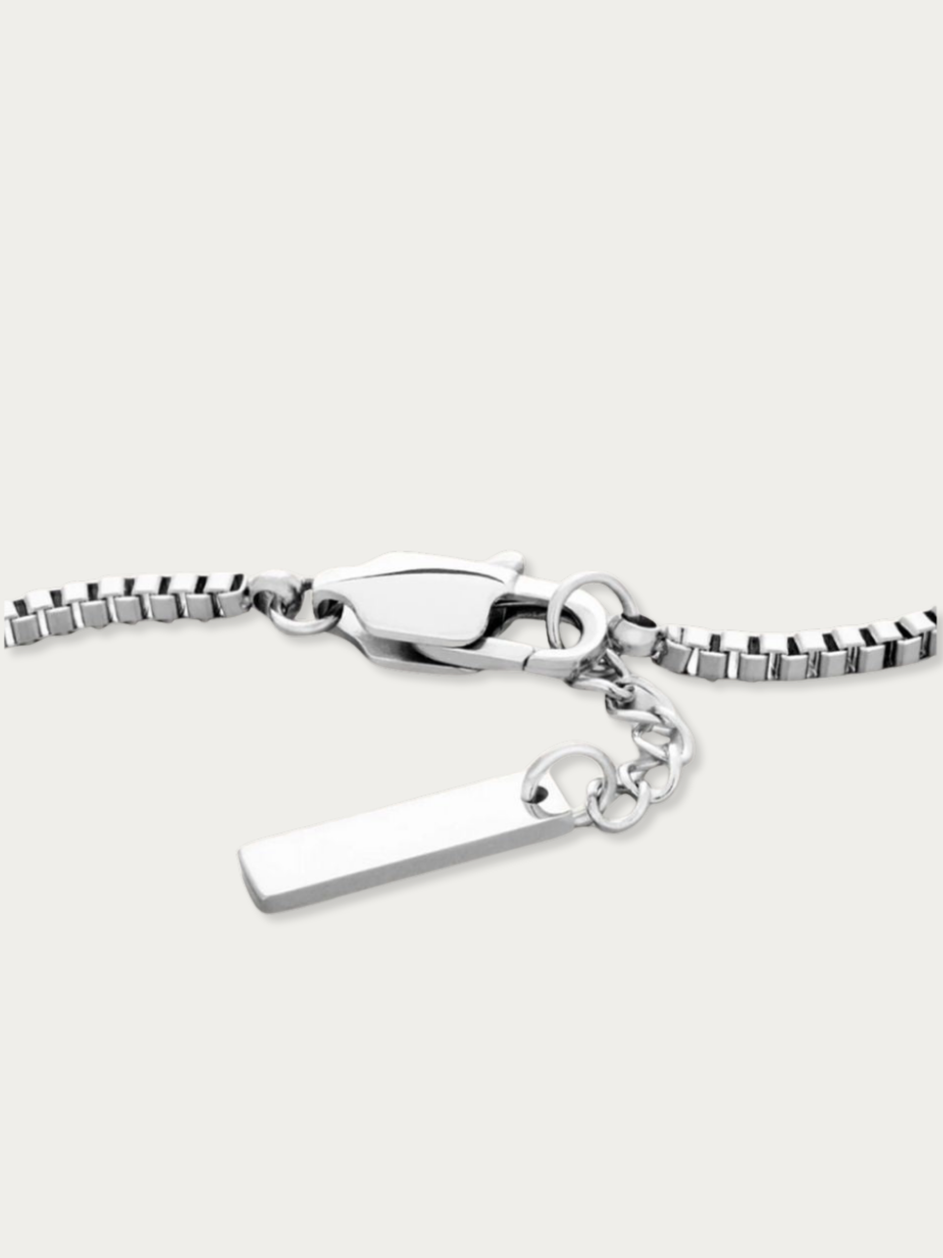 Close-up of square links on MNML Titanium Box Chain Bracelet — 1mm geometric chain detail